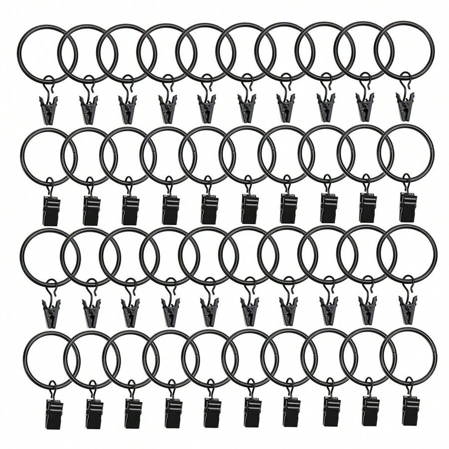 10pcs/40pcs Curtain Rings With Clips, Curtain Rings With Hooks, 1.26 Inch Inner Diameter, Suitable For Curtain Rods In Living Room, Bathroom, Easy To Use, Gold, Black, Silver