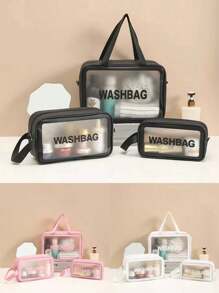 1 Pc Pvc Makeup Bag With A Small Body And Large Storage Capacity,Portable Women's Travel Transparent Waterproof Wash Bag, Storage Bag, Handbag Bag, Multi-Functional Travel Makeup Wash Bag,One Bag Is Versatile And Convenient For Daily Life, Cold Resistant, Waterproof Material, Semi Transparent Frosted Design, Beauty And Makeup Tools