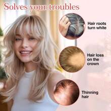 女士优雅直发顶饰，真人头发，10 英寸雷米发夹式皇冠接发，适合稀疏头发，手工绑扎 7x9 区域，Vsrhair 细刘海 - S銀灰色 - 查看 4