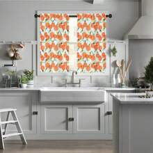 1 件/2 件橙色苹果桃子印花装饰窗帘薄纱 52 英寸 * 18 英寸，26 英寸 * 36 英寸乡村风格涤纶杆窗帘套装春季主题四季厨房咖啡店客厅办公室卧室家居装饰窗帘 - 彩色 - 查看 10