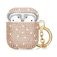 1 pieza Estuche para auriculares con brillos, estrellas de cristal rhinestone + dragón dorado con cierre de langosta, compatible con Apple 1/2/3, Pro/Pro 2, Nueva 4ta generación, cubierta protectora decorativa con cristales