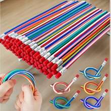 10/20pcs Bendable Colored Pencils With Eraser, Flexible Plastic Writing Stationery, Multicolored Striped Elastic Pencils, Suitable For Party Favors, Birthday, Easter Gifts, Random Colors - Multicolor - View 10