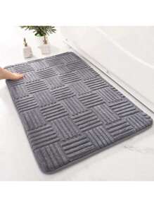 Thickened Absorbent Striped Floor Mat Solid Color Bathroom Carpet Bedroom Comfortable Velvet Non-Slip Mat Entrance Mat Home Bathroom Decor Bath Rug Outdoor Rug Door Mat Summer Back To School - White - View 2
