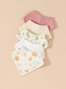 5pcs/Set Celemek Bayi, Celemek Air Liur Segitiga Katun Lembut, Motif Bunga & Hewan untuk Bayi Laki-laki & Perempuan - MultiWarna - View 7