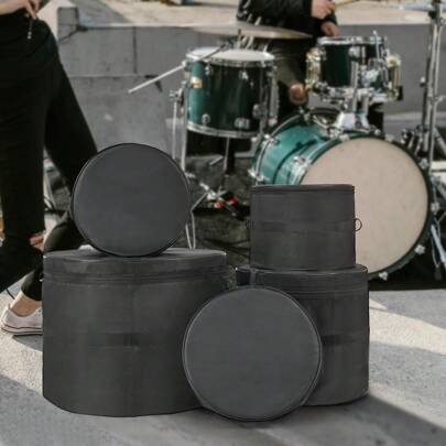 5-Piece Drum Bag Kit, Durable 1680D Oxford Material, Cushioned Cases With 1.5m Removable Shoulder Strap And Carry Handles, Collapsible, Fits 22'' Bass, 12''/13''/16'' Toms, 14'' Snare