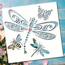 1pc Dragonfly Bee Butterfly Stencil - 11.8 Inch Large Reusable Insect Pattern Drawing Template, Plastic Material For Wall Fabric Canvas Glass Pottery Furniture Home Decor DIY Art Crafts,Back To School,School Supplies - White - View 1