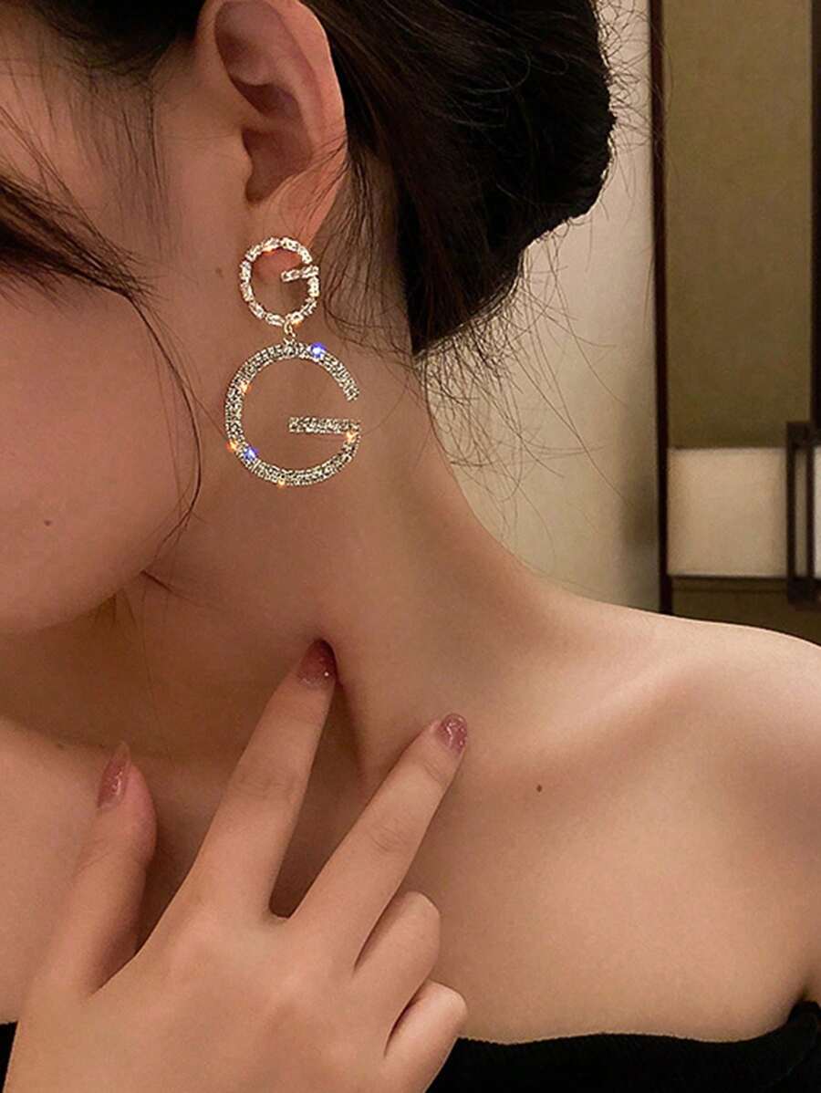 Bông tai khí quyển đặc trưng phong cách Âu Mỹ "GG" dành cho nữ, Phụ kiện tai phóng đại tinh xảo - Vàng - Xem 1