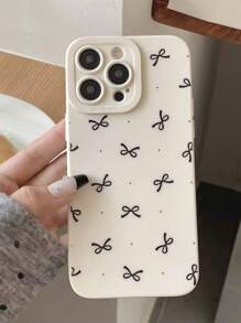 Bow-Knot 1 件黑色蝴蝶结图案全覆盖 TPU 防摔手机壳适用于 Apple iPhone 16、15、14、13、12、11 Pro Max - 白色 - 查看 1