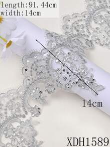 XDH1589 Embroidered Lace Trims, Handmade DIY Material For Wedding Dress, Curtain, Tablecloth, Wedding Decoration, Costume Design / Length: 3ft - 30ft - Silver - View 22