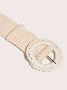 1pc Bohemian Style Wax Rope Handmade Button Elastic PP Grass Waist Belt, Versatile For Jeans Summer, School Fall, Autumn, Halloween - Beige - View 5