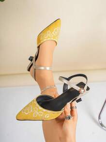Women's Fashion Elegant Floral Embroidery High Heels