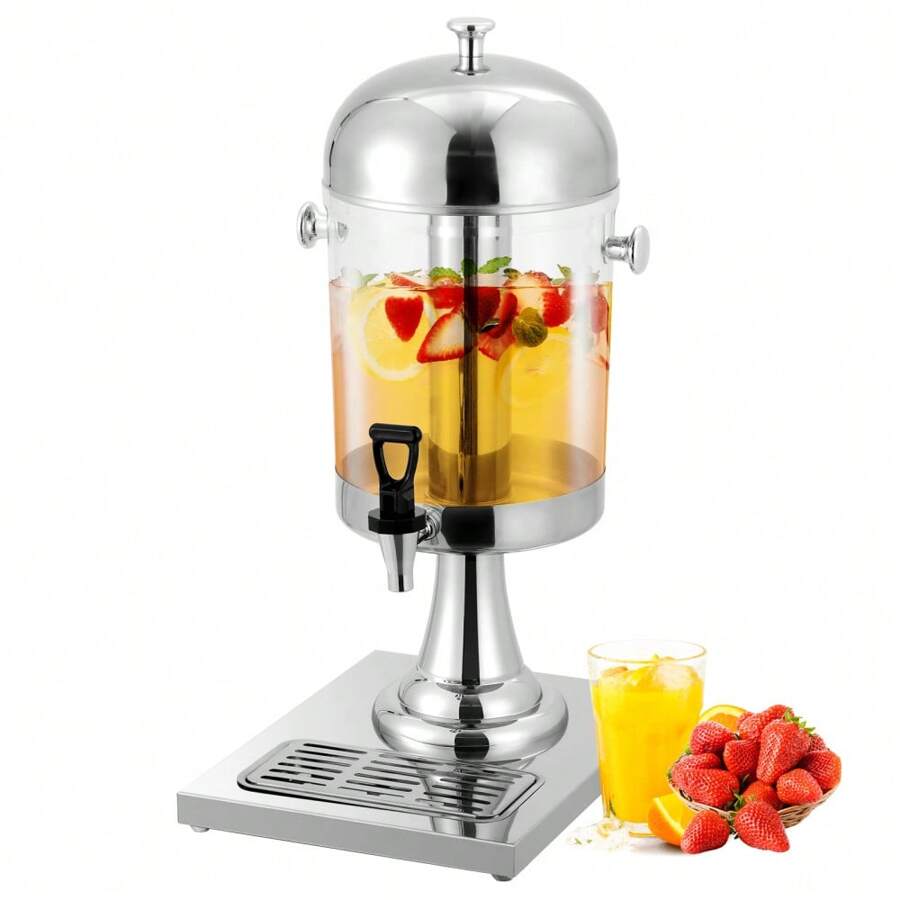 Beverage Dispenser With Stand, Drink Dispenser For Party, Stainless Steel Water Jar Dispenser With Ice Container, Spigot, Drink Jar Jug For Home Parties, Clear Acrylic, 2.1 Gal/8L - Silver - View 1