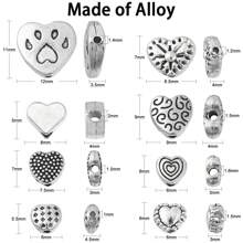 80 piezas de cuentas de aleación tibetana en forma de corazón, cuentas vintage con forma de corazón, cuentas espaciadoras de corazón de plata antigua a granel para hacer joyas y pulseras