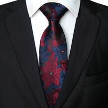 1/2/3/4/5件套男士花卉印花领带、丝缎领带、银色领带夹、口袋巾、袖扣和胸花，多种组合可选，适合作为父亲节、周年纪念日、生日等场合的礼物。经典花卉图案与燕尾服和西装完美搭配，让您在舞会、婚礼、庆典、典礼、正式会议、休闲派对和重要时刻等任何场合脱颖而出。男士领带