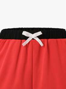 2pcs/Set Boys' Letter Print Sports Outfit, Including Short Sleeve T-Shirt And Waist Tie Athletic Shorts, Spring/Summer