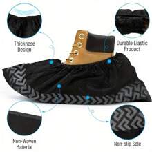 一次性防滑鞋套，室内一次性防滑鞋套，适合美国男士 11 码和美国女士 13 码，无纺布（黑色 50 件套）