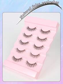 5 对/套自然长卷浓密交叉鱼尾假睫毛，带透明茎，适合日常佩戴、约会、度假、聚会、婚礼、工作 - 眼尾拉長款 - 查看 2