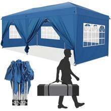 tooluck Tonnelle pliante Tonnelle Gazebo Carpas Cenadores 3x6m Imperméable et stable avec 6 parois latérales Pavillon avec construction à une poussée avec 8 poteaux brise-vent Tente de fête pour mariage de fête - Bleu azur - Voir 2
