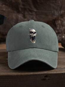 1 pieza Gorra de béisbol unisex con estampado de calavera, de uso casual al aire libre, ajustable y de tela suave lavada, adecuada para uso diario