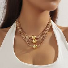 New Exaggerated Punk Multi-Layer Chain Pendant Niche Minimalist Geometric Sphere Personalized Necklace Jewelry - Multicolor - View 10