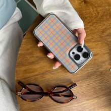 Grid Silver Frame Yellow Plaid Pattern Phone Case Compatible With Apple IPhone 16 Pro Max / 15 Pro Max / 14 Pro / 13 - Orange - View 6