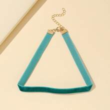 1pc Fashionable Pink Velvet Choker Necklace - Dark Green - View 1