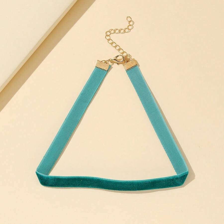 1pc Fashionable Pink Velvet Choker Necklace - Dark Green - View 1
