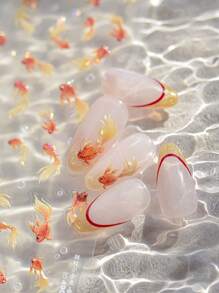锦鲤与梦幻泡泡金鱼夏日美甲贴纸贝壳浅红鱼软浮雕指甲贴纸美甲贴花 - 彩色 - 查看 3