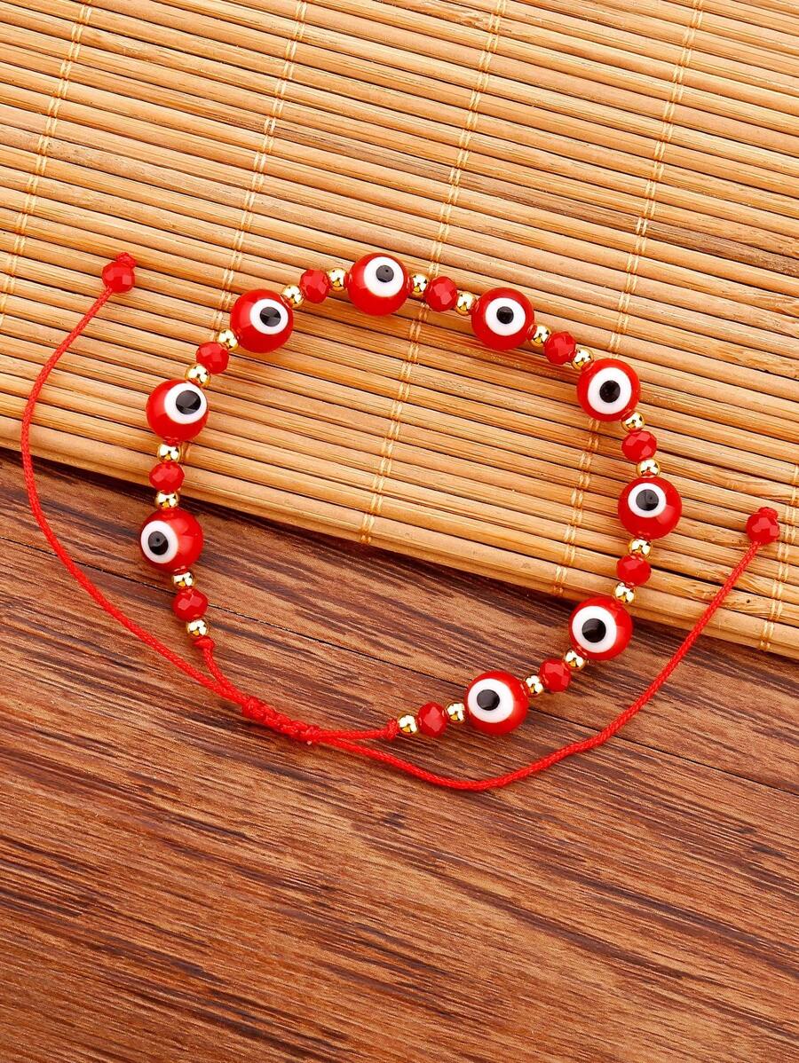 1 件 8 毫米邪眼编织手链 - 紅色 - 查看 1