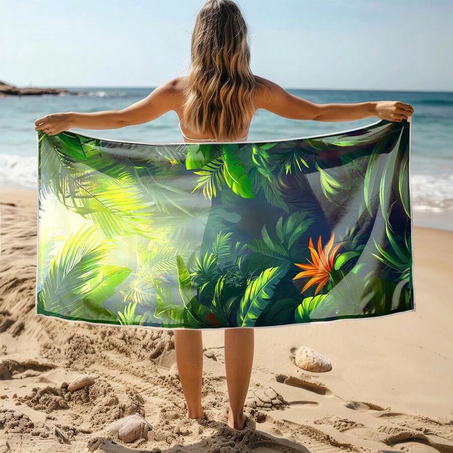 1 pièce Serviette de bain à séchage rapide série plage d'été, imprimé rétro moderne simple, serviette de plage absorbante pour usage quotidien
