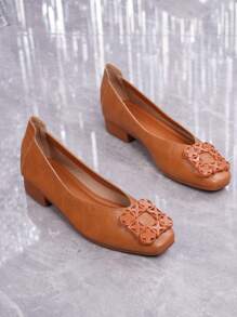 女士金属方头平底休闲度假风格纯色乐福鞋