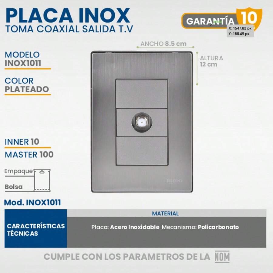 IGOTO INOX1011-2011 Armed Plate With Coaxial Socket Mechanism T.V. Output. Silver - OXFORD Premium Materials Stainless Steel Conre And Brass