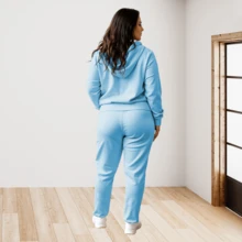 Plus Drop Shoulder Drawstring Hoodie & Sweatpants - Blue - View 2