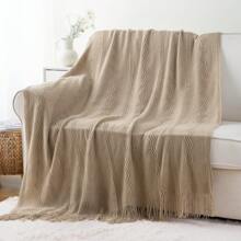 Tan Throw Blanket For Couch Sofa, Boho Decorative Throw Blanket With Fringe, Taupe Knitted Blanket Throws, Home Decor, 50"X60"