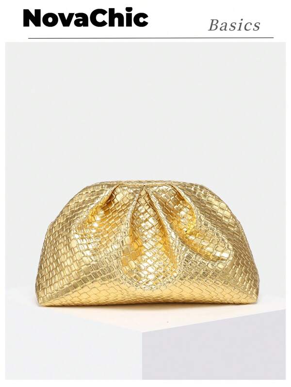 1pc Women Woven Textured, Minimal, Stylish Pleated Clutch Bag, Cloud Bag, Suitable For Daily Use And Party, Elegant Clutch Bag For Women, Perfectly Matching With Prom Dresses For Women, Prom Accessories,Sequin Dress Women,Sparkly Dress,Elegant Dresses For Women, Elegant Prom Bag
