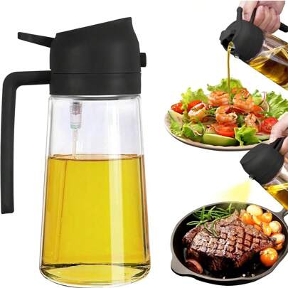 2in1 470ml Plastic Spray Oil Sprayer Bottle Spray Oil Dispenser Oil Jar Cruet BBQ Kitchen Baking Roasting Picnic Kitchen Tool/ Olive Oil Dispenser And Oil Sprayer For Cooking, Kitchen, Salad, Barbecue