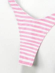 Women's Basic Striped Print Swimsuit, Suitable For Various Occasions From Pool To Beach In Summer, Daily Mini Triangle Bikini Beach Outfit - Pink - View 6