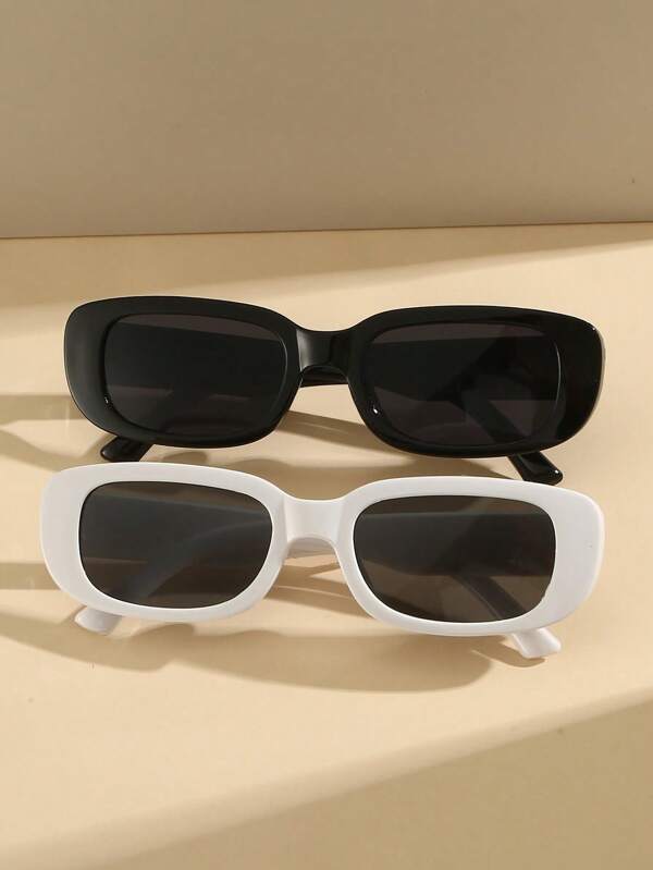 2pcs/Set Women's Black White Plastic Frame Square Beach Fashion Glasses Fashionable For Summer Beach Vacation,Outdoor,Travel