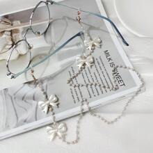 1pc Butterfly Decor Elegant & Cute ABS Plastic Eyeglasses Chain For Women, All Season Versatile - White - View 1