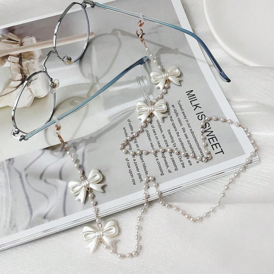 1pc Butterfly Decor Elegant & Cute ABS Plastic Eyeglasses Chain For Women, All Season Versatile - White - View 1