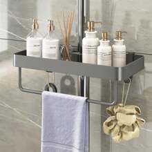 New Bathroom Shower Storage Rack, For Storing Shampoo, Shower Gel, And Other Items, With No-Drill Lifting Rod Bracket For Shower Tray
