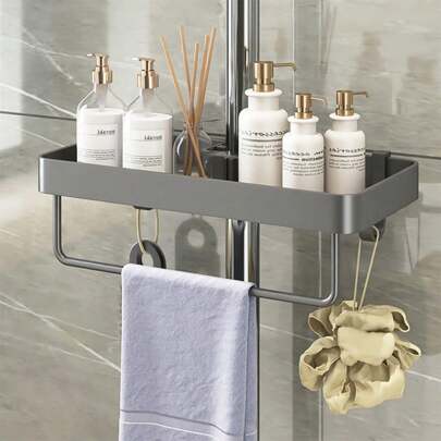 New Bathroom Shower Storage Rack, For Storing Shampoo, Shower Gel, And Other Items, With No-Drill Lifting Rod Bracket For Shower Tray