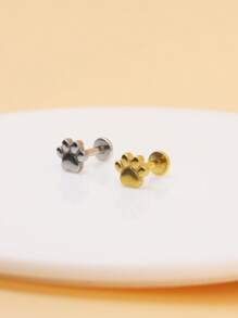 1pc Stainless Steel Cat Paw Stud Earring, Fashionable Internal Threaded Dog Paw Earring 1.2mm, Ladies Daily Piercing Jewelry - Gold - View 3