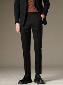 Men's Business Casual Trousers, Minimalist Comfortable Solid Color Tapered Suit Pants, Suitable For Office, Daily Wear, Formal And Casual Occasions - Black - View 4