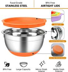 TAIMASI Mixing Bowls With Airtight Lids, 18pcs Stainless Steel Nesting Colorful Mixing Bowls Set Non-Slip Silicone Bottom, Size 7, 5.5, 4, 3.5, 2.5, 2, 1.5 Qt, Fit For Mixing & Serving - 彩色 - 查看 3