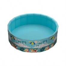 حوض سباحة دائري عائلي استوائي قطعة واحدة - من البي في سي، بدون حاجة للنفخ، قابل للطي للتخزين السهل، مثالي لتجمعات الأماكن المفتوحة واللعب الداخلي، بتصميم شجرة النخيل الزرقاء، حوض استرخاء | حوض صيف، حوض بي في سي، قطع طفو - متعدد الألوان - مشاهدة 11