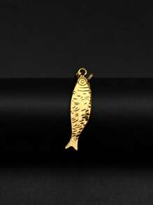 1pc Gold-Tone Stainless Steel Cute Salted Fish Ocean Style Necklace, High-End