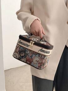 Women's Cute Bear Printed Large Capacity Makeup Bag, Fashion Portable Cosmetic Organizer Bag, Great Gift For Birthday, Travel, Home Use - Multicolor - View 1