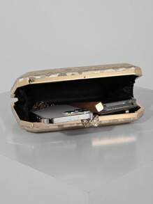 Simple Marble Pattern Box Shape Evening Clutch Bag, Suitable For Wedding, Party, Prom, Ladies Handbag, Shoulder Bag With Chain, Prom Bag For Party - Gold - View 2