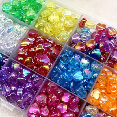 100 peças/Saco Contas Acrílicas Coração Cor AB de 9mm, Contas de Coração Coloridas Transparentes para Fabricação de Joias, Suprimentos DIY Artesanais